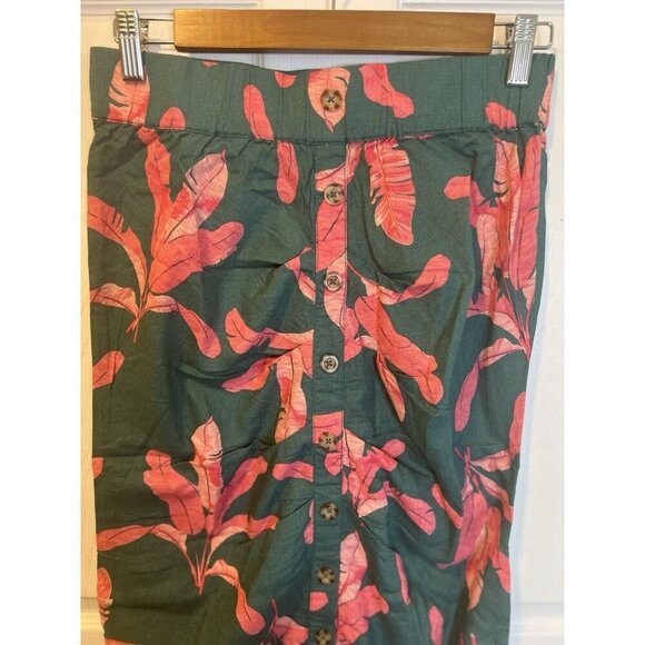Colleen Lopez Linen Pleated Front Button Trim Midi Skirt SZ Small Deep Jungle - Picture 4 of 7